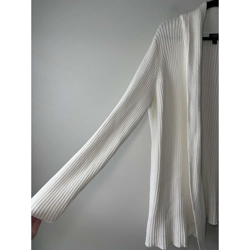 Lauren Ralph Lauren White Ribbed Open-Front Cardigan - Picture 2 of 8